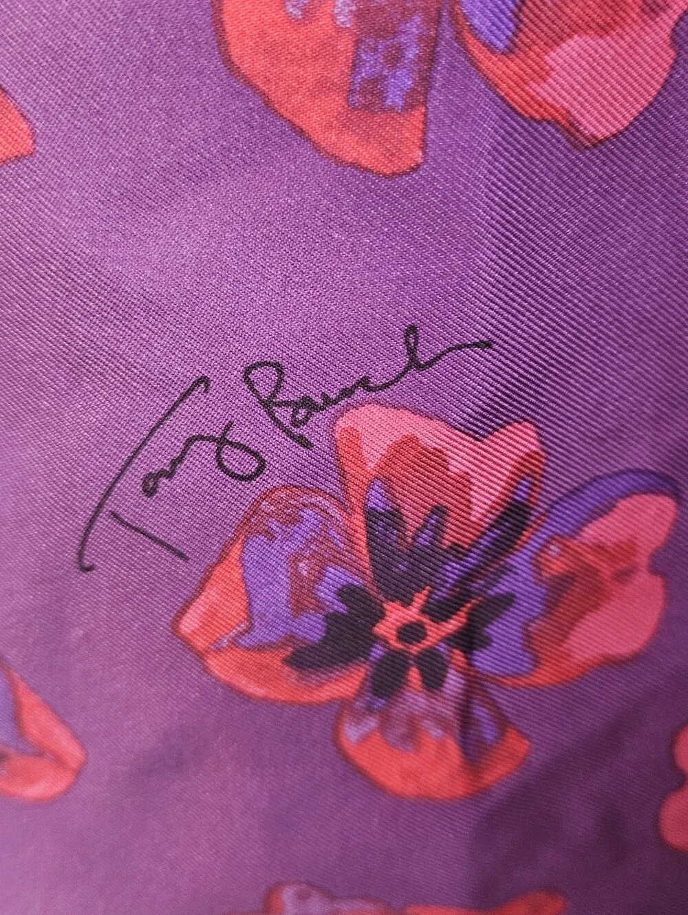 Tory Burch Pansy Silk Scarf Purple Red Logo Fringe Edge 37